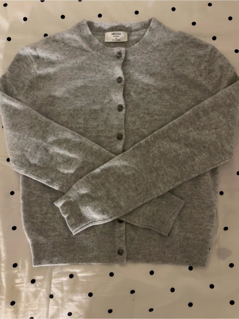 NWOT Aritzia Bare 100% Cashmere Noteworthy Cardigan in Heather Chrome Gray Sz XS